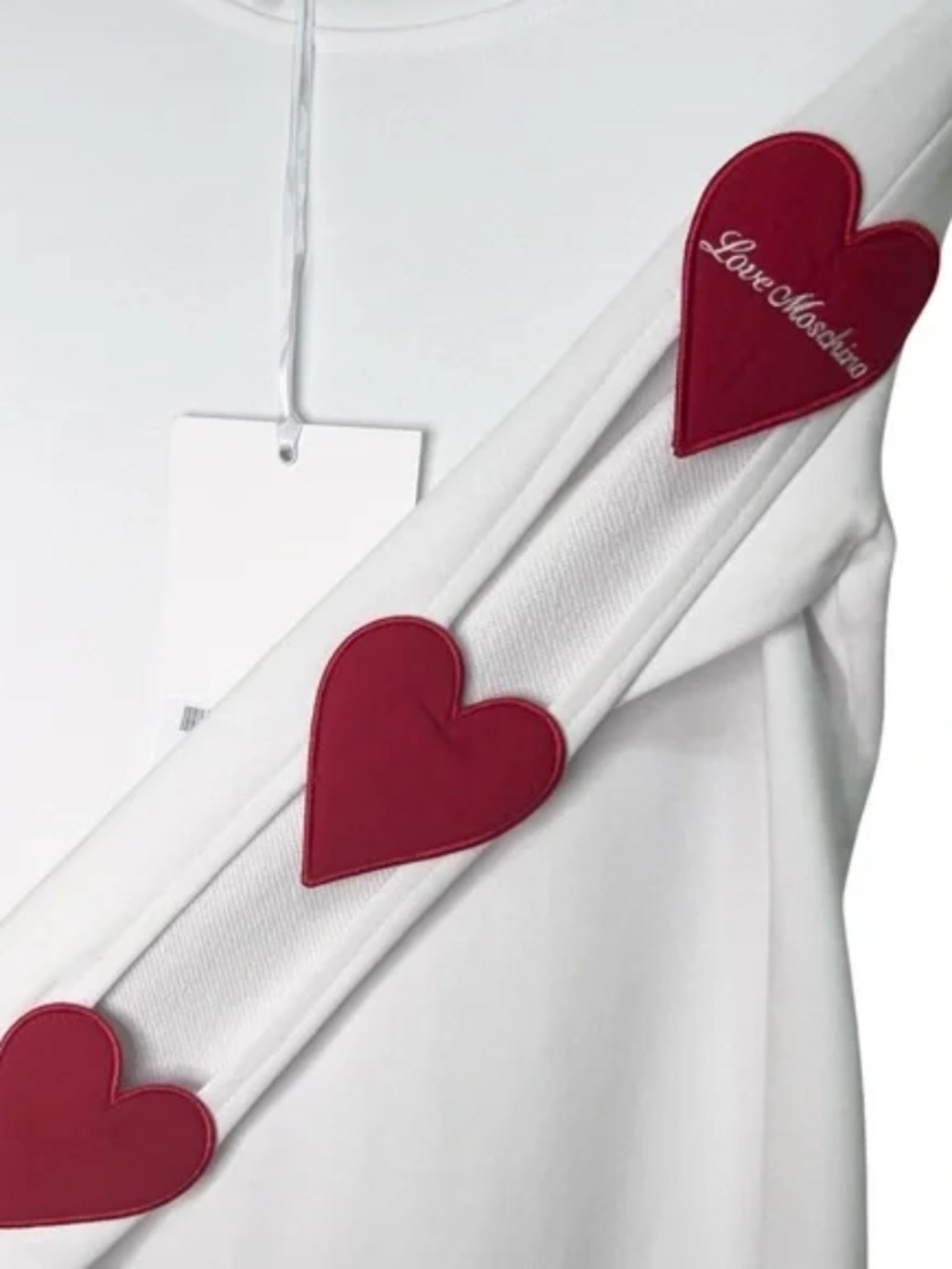 NEW Love Moschino Heart Dress Cut Out Embroidery Knit White Red L/S Size 6 NWT